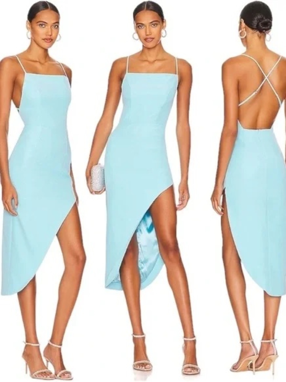 Bardot Anya Midi Dress in Aqua Blue Party Cocktail Modern Chic Size US